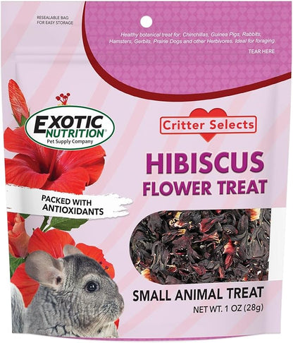 Hibiscus Flower Treat (1oz)- Healthy Natural Dried Flower Herbivore Treat - Chinchillas, Guinea Pigs, Rabbits, Prairie Dogs, Degus, Hamsters, Rats, Squirrels, Sugar Gliders & Other Small Pets
