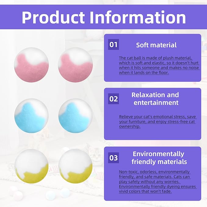 Two Color Plush Balls 40 Pcs 1.8 Inches and it Comes with Two Mouse Toys, Cat Kicker Exercise Toys, Silent Plush Elastic Ball for Kitty