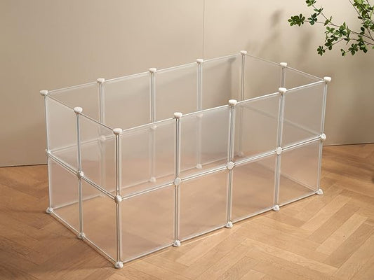 Transparent Clear Small Animal Playpen, Guinea Pig Cages, Puppy Dog Playpen, Pet Playpen, Rabbit Bunny Indoor Outdoor Fence Pen Enclosure, White Clear Plastic Playpen,12 X 12 Inch, 24 Panels