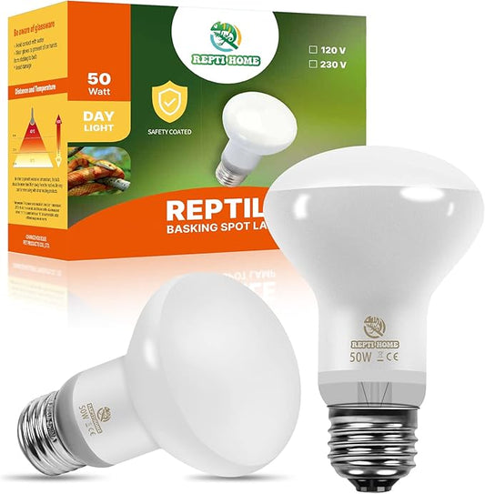 New Upgrade Reptile Heat Lamp Bulb (3rd Gen No Broken), 50W 2 Pack Basking Spot Light for Reptiles & Amphibians,UVA Daylight Heat Bulb for Bearded Dragon, Turtle