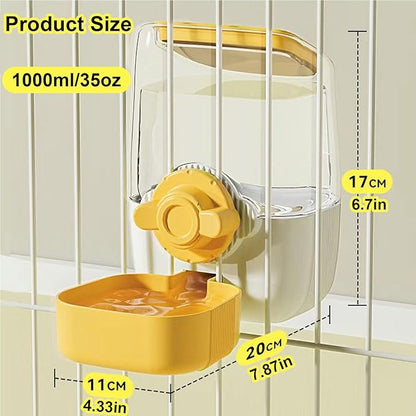 35oz Rabbit Water Bottle, Pet Hanging Automatic Water Dispenser for Small Animal Ferret Guinea Pig Chinchilla Dog Cat (Cage Grid Spacing 1.1''-2.1'') (Yellow)