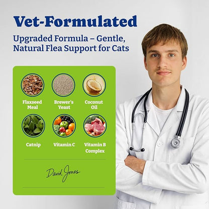 Flea and Tick Prevention for Cats - 200 Soft Chews Natural Cat Flea Treatment, Salmon & Blueberry Flavor - Flea Treatment for Cats, Cat Oral Flea, Immune Support Supplement