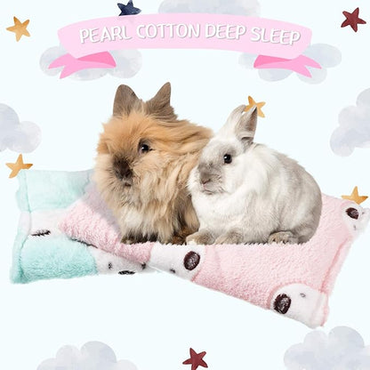 Jetec 2 Pieces Guinea Pig Bed Rabbit Bed Small Animal Hamster Warm Mats Winter Warm for Bunny Hamster Squirrel Hedgehog Chinchilla Small Animal Accessories(Green, Pink,Bear Pattern)