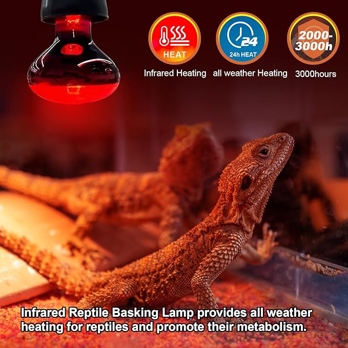 MIXJOY 150W Infrared Heat Lamp Bulbs, 2 Pack Reptile Infrared Heat Emitter Red Heat Lamp Bulbs Infrared Basking Light Bulbs for Reptiles, Bearded Dragon, Lizard, Tortoise, Chickens, Pets