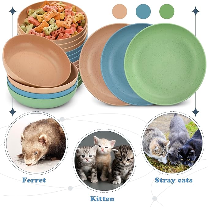 Tioncy 24 Pcs Fatigue Relief Cat Bowl 5.5 Inch Shallow Cat Food Dish Wide and Small Pet Wet Plate Wide Stray Wet Feeding Bowl for Ferrets Feral Short Legged Kitten, Wheat Straw(Three Color,Classic)