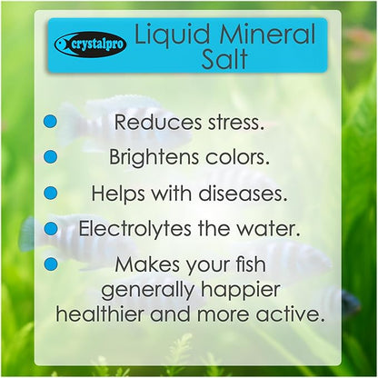 Liquid Mineral Salt 4.2 Oz - Liquid Aquarium Salt for Tropical Freshwater Fish - Reduces Stress - Boosts Protective Coat - Aquarium Mineralizer Treats 660 Gallons
