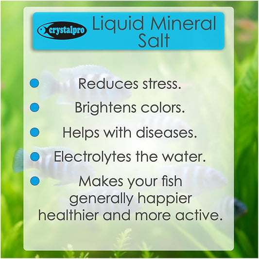 Liquid Mineral Salt 4.2 Oz - Liquid Aquarium Salt for Tropical Freshwater Fish - Reduces Stress - Boosts Protective Coat - Aquarium Mineralizer Treats 660 Gallons