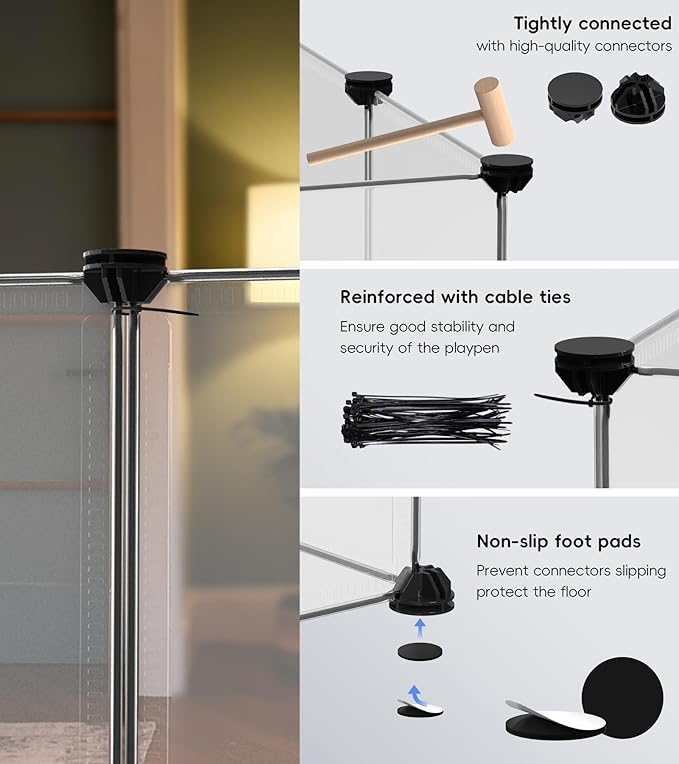 Small Animal Playpen, Guinea Pig Cages with Waterproof Mat, 12 Panels Pet Playpen for Hamsters, Hedgehog, Indoor Outdoor Plastic Fence, 48.5 x 24.8 x 16.1 inches