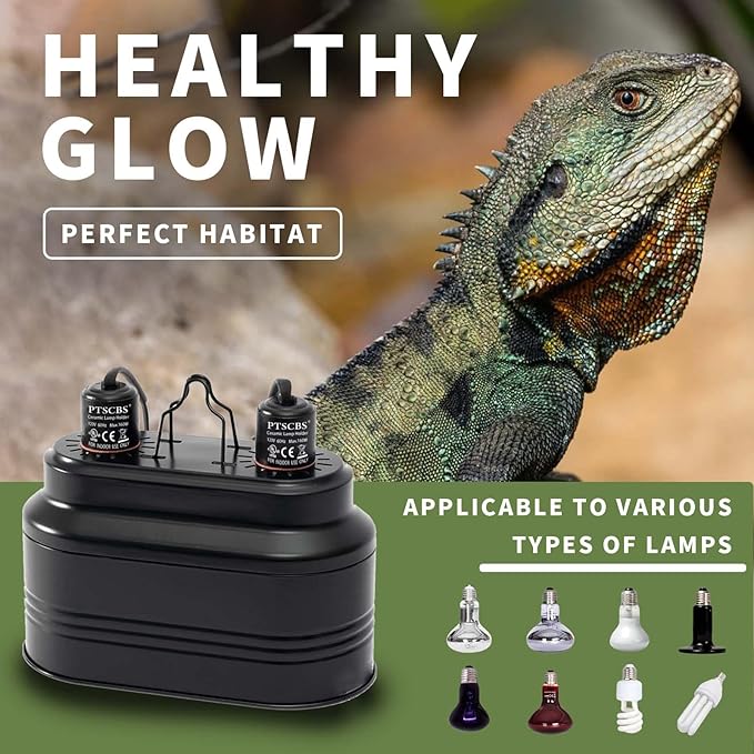 Dual Reptile Light Fixture-Max 160W,with Switches, Fits Reptile Light Heat Lamp UVB Light for Lizards, Snakes,Turtles, and Amphibians E26