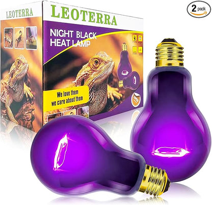 Leoterra Night Heat Bulbs for Reptile 2Pack100W,Night Black Light Bulbs for Lizard Bearded Dragon Leopard Snake Turtle, Chameleon Use 120V E26 Base