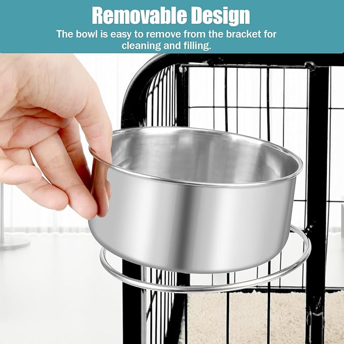 Dog Bowl Stainless Steel Pet Hanging Food Water Bowl Cage Feeding Cup Feeder for Dogs Cats Rabbits Birds Small Animal (Large)