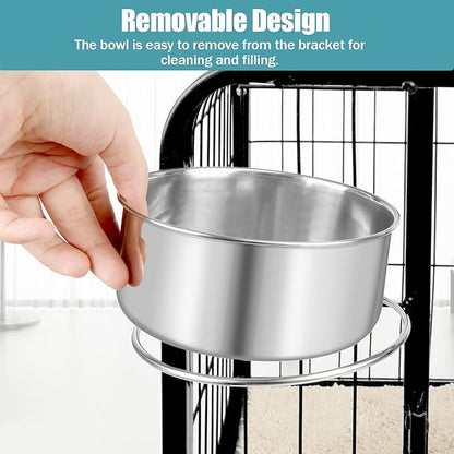 Dog Bowl Stainless Steel Pet Hanging Food Water Bowl Cage Feeding Cup Feeder for Dogs Cats Rabbits Birds Small Animal (Large)