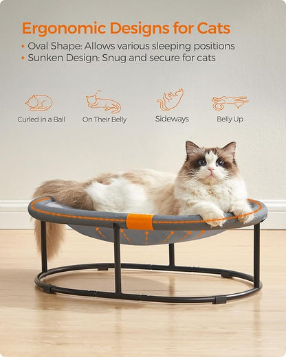 Feandrea Pet Bed, Cat Hammock, Elevated Cat Bed for Multiple Cats, with Removable Washable Mesh, for Pets up to 28 lb, Oval, Gray UPCB002G01