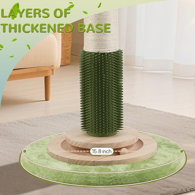 45'' Tall Cat Scratching Post,3.5Inch Diameter Sisal Rope Scratching Post for Indoor Cats Adults Kittens,Cat Scratcher with Interactive Ball Toys Self Groomer Brush for Large Cats