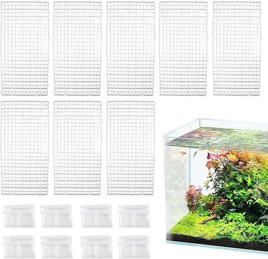 8 Pack Transparent Acrylic Tank Lid with Clips, Aquarium Lid Hood, Fish Tank Top Cover, Breeder Tank Lid, Acrylic Grid Panel Fish Tank Lid, Aquarium Cover Lid