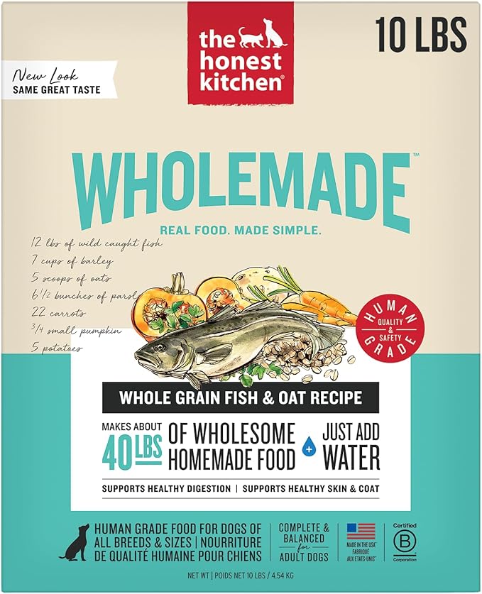 The Honest Kitchen Human Grade Dehydrated Whole Grain Dog Food – Complete Meal or Dog Food Topper – Fish 10 lb (makes 40 lbs) (Pack of 1)