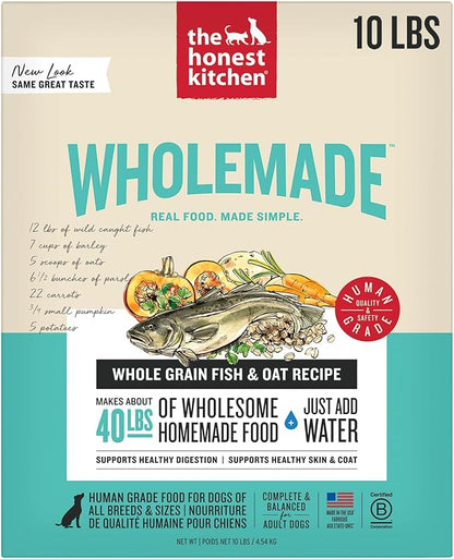 The Honest Kitchen Human Grade Dehydrated Whole Grain Dog Food – Complete Meal or Dog Food Topper – Fish 10 lb (makes 40 lbs) (Pack of 1)