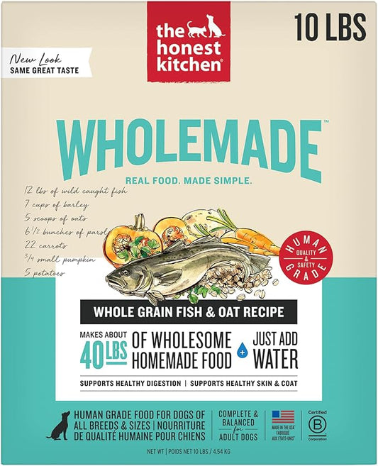The Honest Kitchen Human Grade Dehydrated Whole Grain Dog Food – Complete Meal or Dog Food Topper – Fish 10 lb (makes 40 lbs) (Pack of 1)