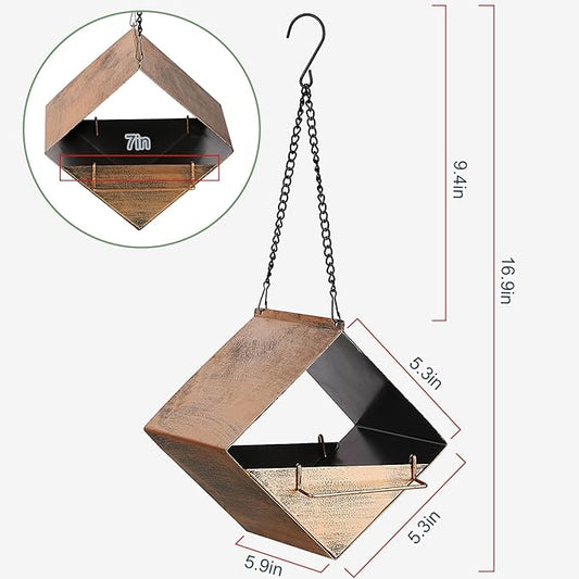MYITYARD Hanging Bird Feeder, Small Metal Wild Bird Feeders for Outdoors, Garden Yard Decorative Birdfeeder, Square Vintage Bronze