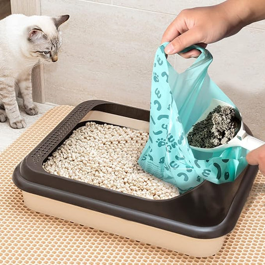 Cat Litter Disposal Bags and Dog Poop Bags with Handle, 180 Counts, Lavender Scented,Corn Starch Blend Extra Thick and Guaranteed Leak Proof Poop bags for Kitty and Doggy