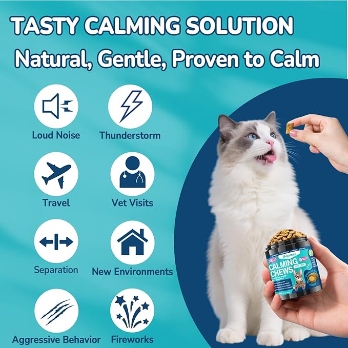 Cat Calming Treats, 500 Crunchy & Creamy Calming Chews for Cats, Natural Calming Cat Treats to Manage Stress & Anxiety, Tasty Calm Chews Supplement, Chicken Flavor