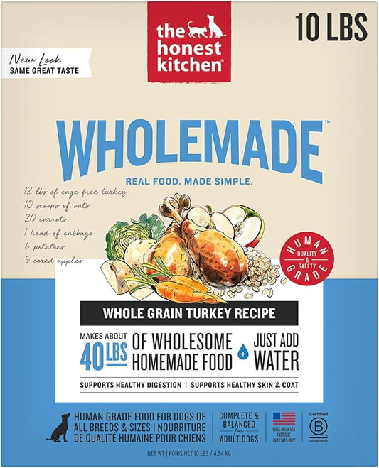 The Honest Kitchen Human Grade Dehydrated Whole Grain Dog Food – Complete Meal or Dog Food Topper – Turkey, 10 Pound (Pack of 1) (makes 40 lbs)
