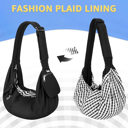 Lukovee Pet Sling, Hand Free Dog Sling Carrier Adjustable Padded Strap Tote Bag, Shoulder Bag with Front Pocket Safety Belt Carrying Small Dog Cat Puppy Machine Washable (Black-WY,S)