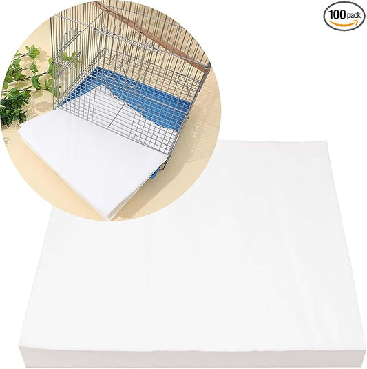 Allazone 100 Sheets Bird Cage Liner Papers, Disposable Bird Cage Paper Liners, Cuttable Pet Animal Cages Cushion, Precut Absorbent Bird Paper for Bird Parrot Small Animal, 9.8'' X 11.8''