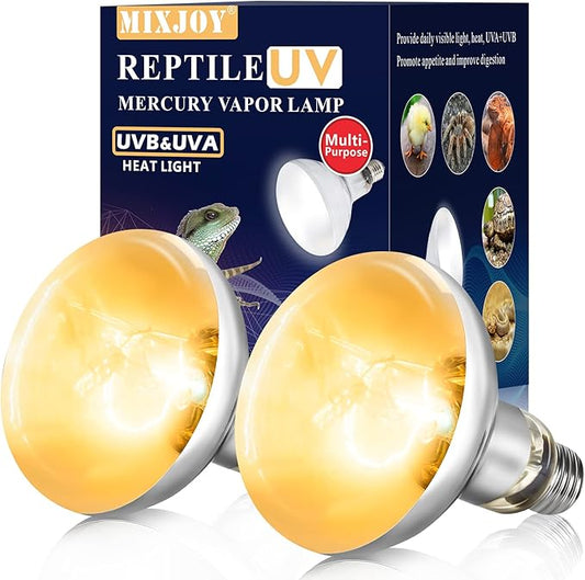 MIXJOY 2 Pack 100W Reptile Heat Lamp Bulb Full Spectrum UVA UVB Sun Light for Reptile and Amphibian Use