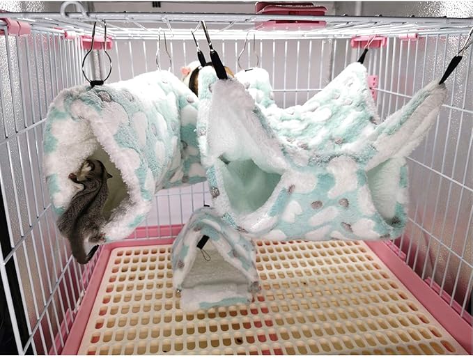 LEFTSTARER Bunkbed Sugar Glider Hammock, Ferret Beds, Small Pet Cage Accessories - Chinchilla, Hamster Bedding (Green-Heart, Medium)