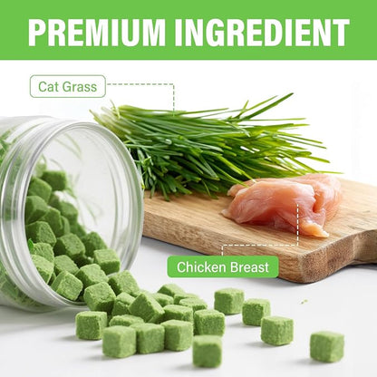 Natural Cat Grass Treats for Indoor Cats | Salmon & Catnip Dental Snacks | Hairball Control & Teeth Cleaning | Freeze-Dried Training Rewards
