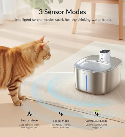 Cordless Cat Water Fountain Stainless Steel+ Litter Box Set, 4L Automatic Wireless Pet Water Dispenser with 20pack Filter + Cat Litter Box Sets for Multi Pet Family