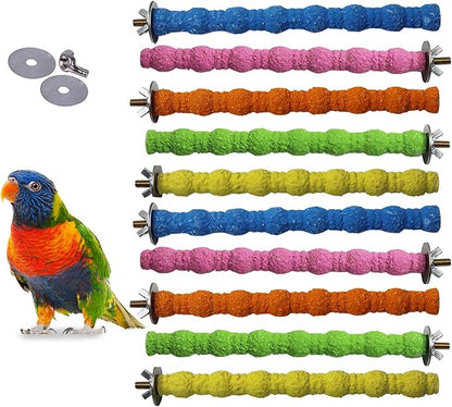 kathson Bird Perch Parrot Stand Cage Accessories Natural Wooden Stick Paw Grinding Rough-surfaced Chew Toy for Cockatiels,Cockatoo,Lorikeet,Conure,Parakeet 10 Pack (Random Color,6.29inch)