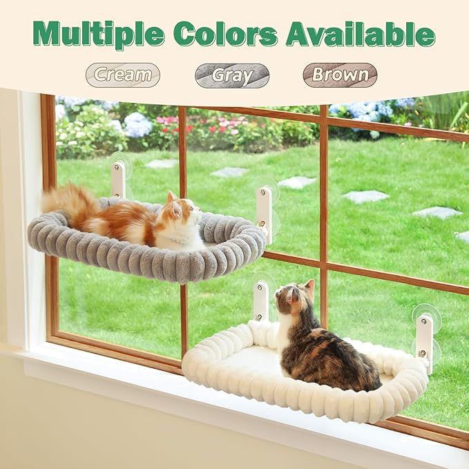 Zakkart SnugCloud Foldable Cat Window Perch - Cordless, Ultra Soft Machine Washable Bed with 4-Sided Bolster, Metal Frame - Window Hammock for Large Cats and Kittens (Cream White, Medium)