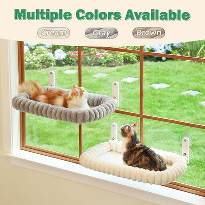 Zakkart SnugCloud Foldable Cat Window Perch - Cordless, Ultra Soft Machine Washable Bed with 4-Sided Bolster, Metal Frame - Window Hammock for Large Cats and Kittens (Cream White, Medium)