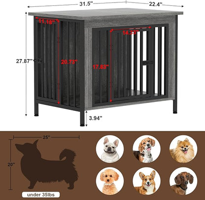 EasyCom Dog Crate Furniture for 1 or 2 Dogs, Heavy Duty Single/Double Dog Crates for Small/Medium/Large Dogs, Dog Kennel Furniture Indoor as TV Stand, Medium Size 31.5" L(20-35 Pounds), Dark Grey