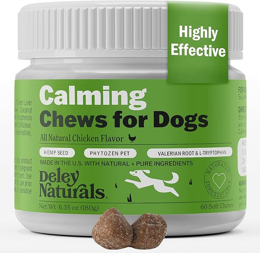 Deley Naturals Calming Chews for Dogs - Anxiety Relief Treats - Hemp Chews for Separation, Travel & Vet Visit - Dog Calming Chews and Relaxation Bites for Fireworks, Thunderstorms & Restless Behavior