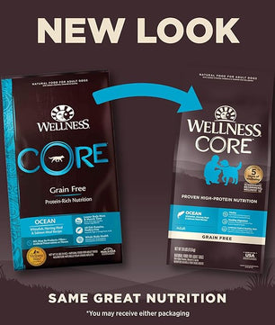 Wellness CORE Grain-Free High-Protein Dry Dog Food, Natural Ingredients, Made in USA with Real Meat, All Breeds, For Adult Dogs (Ocean Whitefish, Herring & Salmon, 26-Pound Bag)