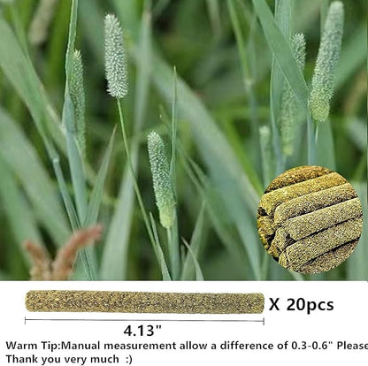 Rabbit Toys,Timothy Hay Stick for Guinea Pig Toy Bunny Chew Toys for Teeth Grinding Hamster Alfalfa Bite Treat Rabbit Molar Food Snack for Pet Rat Chinchilla Squirrel Gerbil-20PCS