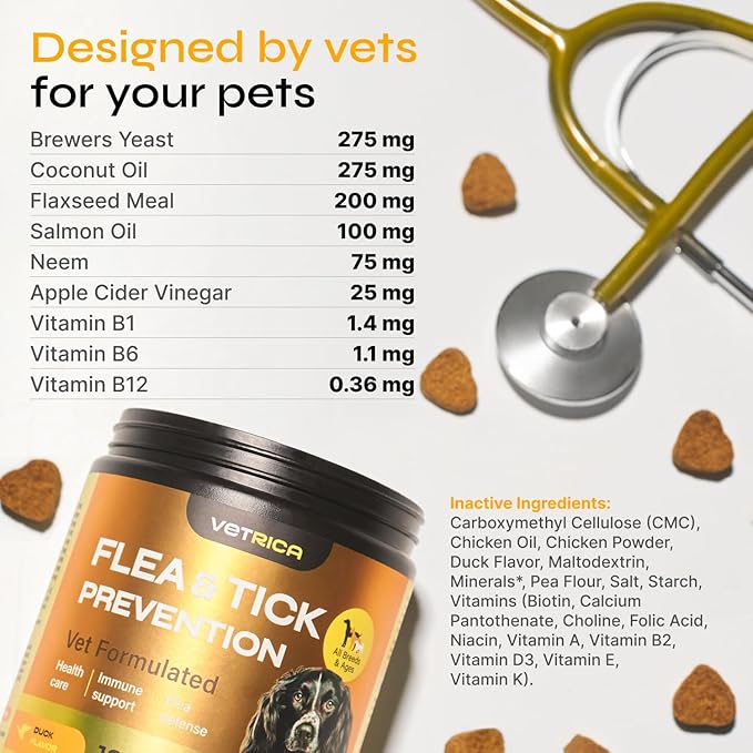 Flea and Tick Prevention for Dogs - Dog Flea Treatment Chews - Immune Support Flea and Tick Chewables for Dogs - Dog Flea & Tick Control Supplement - All Breeds & Ages - Vet Formulated - Soft Treats