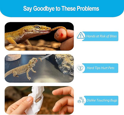 2Pcs Reptile Feeding Tongs with Rubber Tips, Leopard Gecko Tank Accessories, 6 Inch Food Tweezer for Bearded Dragon, Lizards, Jumping Spiders, Frogs and Turtles