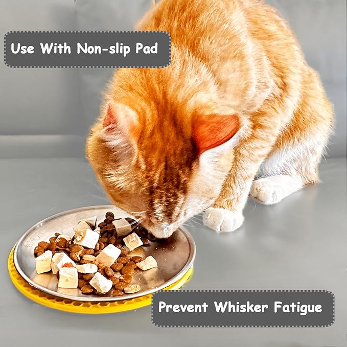 Stainless Steel Cat Dish Shallow Bowls Whisker Fatigue Cat Metal Plate with Non-Slip Pads for Wet Food Puppies Cats Kittens (2 PCS, 5.31 inch)
