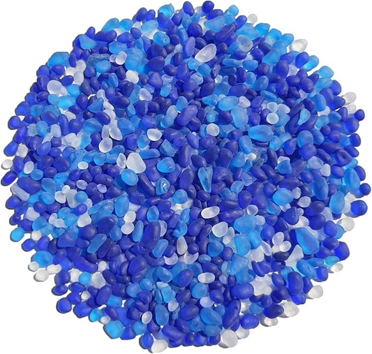 Sea Glass Stones - 0.9LB Frosted Glass Pebbles Gemstones - Perfect for Aquarium Rocks, Fish Tank Gravel, Vase Fillers, DIY Crafts, and Home Decor (Cobalt Blue, Aquamarine, White)