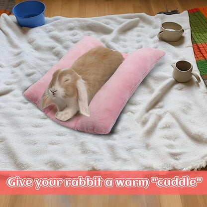 MEWTOGO 15.7 x 14In Rabbit Bed, Thickened Soft Bunny Bed, Cuddle Cushion Plush Mat with Cotton Lounger Pillows, Small Pet Flop Mat for Cage Sleeping Indoor, Pink