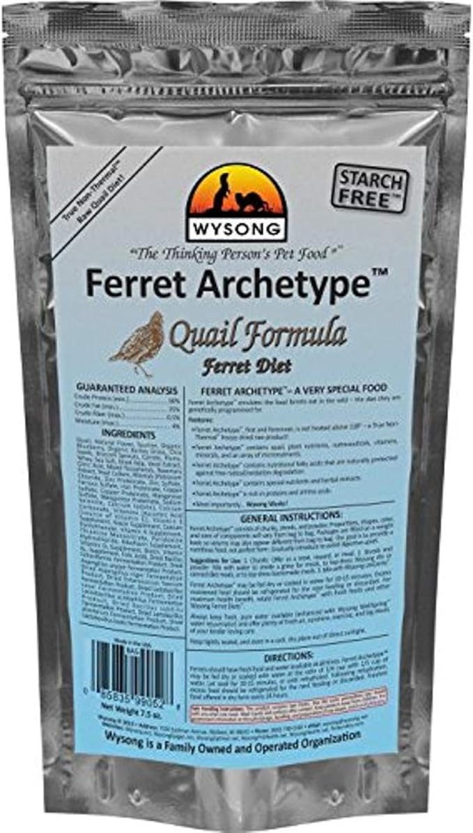 Wysong 858053 Ferret Archetype Quail Formula - Raw Ferret Food - 7.5 Ounce Bag