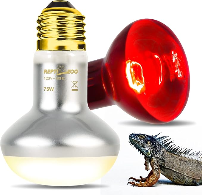 REPTI ZOO 75W Reptile Heat Lamp Bulb, 2PCS Day & Night Basking Spot Light Combo Pack Includes Infrared Heat Lamp and UVA Daylight Heating Lamp Basking Light