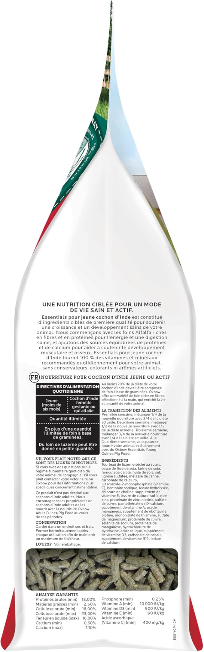Oxbow Essentials Young Guinea Pig Food, Guinea Pig Pellets Made with Timothy Hay, Stabilized Vitamin C, Small Animal Pet Products, Small Animal Food Made in USA, High Fiber, 10 lb. Bag