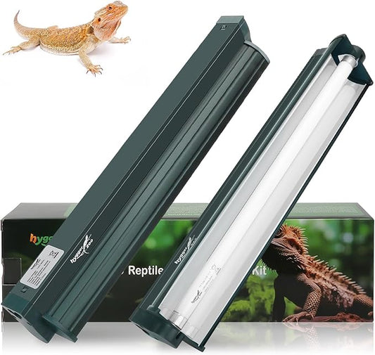 T5 Reptile Light Fixture Green Combo Kit 8W Light Fixture Reptile Terrarium Hood 10.0 UVB Light Bulb Fluorescent Tube Ideal for Tropical and Deserts Such as Bearded Dragon Lizards and Tortoises