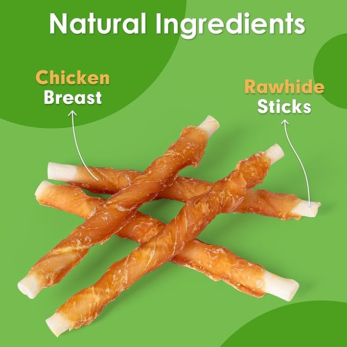 MON2SUN Dog Treats, 5 Inch Rawhide Twist Chicken Hide Sticks, Suitable for Puppy and Small Dogs, 5 Inch (Chicken, Pack of 75)