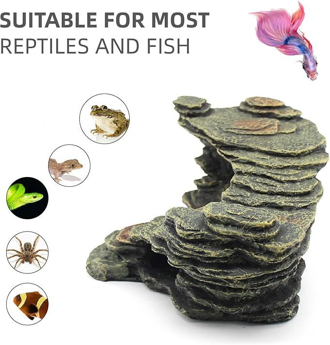 Turtle Basking Platform Shale Scape Step Ledge, Reptile Ladder Resting Terrace Aquarium Decor, Great for Reptiles, Amphibians, Frogs, Small Turtle